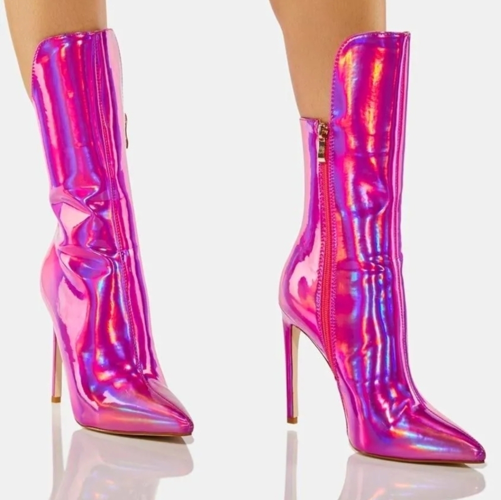 Azalea Wang Halo Iridescent Pink Ankle Bootie Heels Size 6 NWOT - Picture 2 of 8